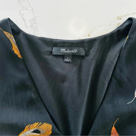 Madewell Black Poppy Wrap Long Sleeve Peacock Mini Dress - Picture 9 of 11